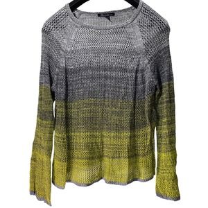 Kenneth Cole Sweater Womens Size L Crochet Stretch Long Sleeve Gray To Yellow